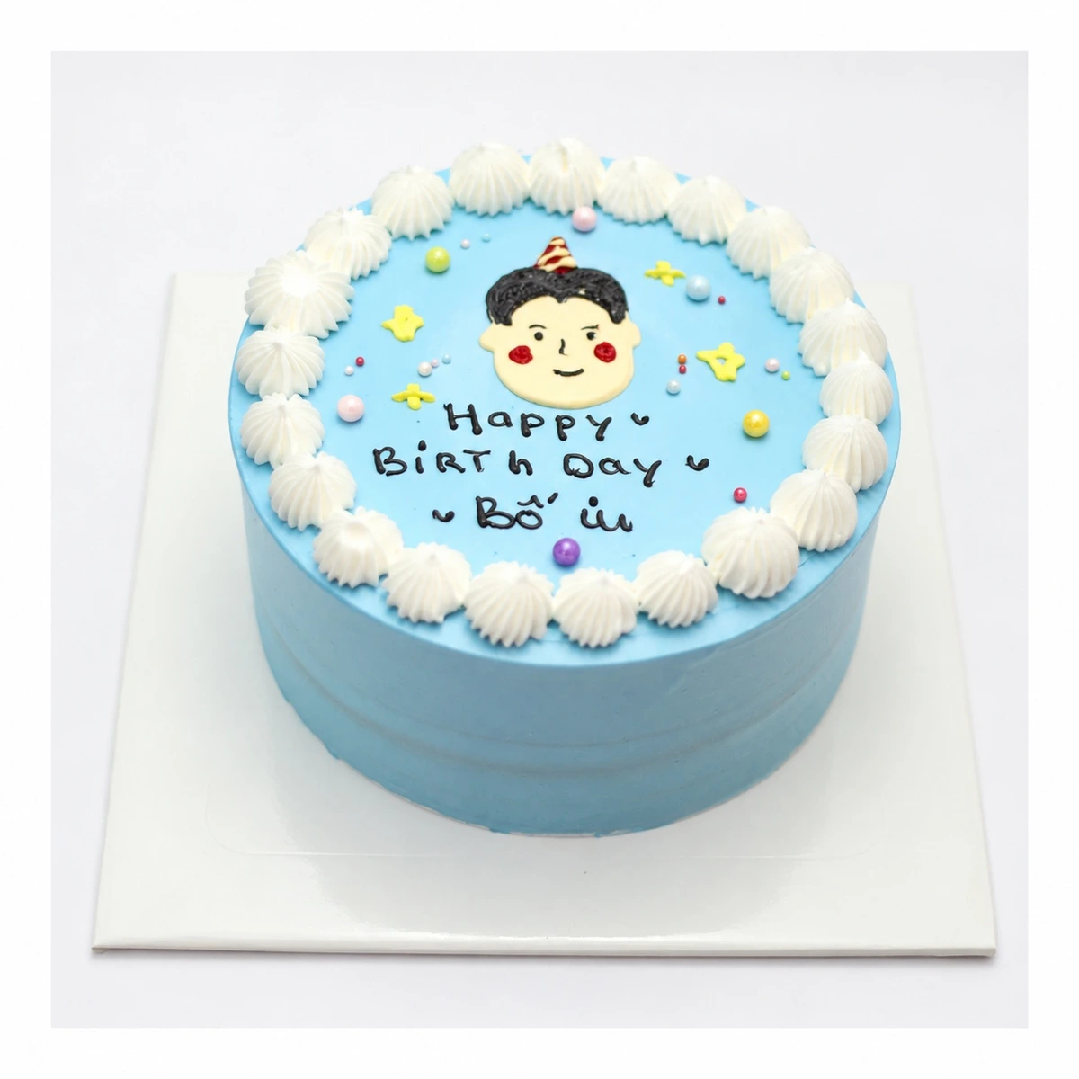 Bánh sinh nhật tone xanh vẽ hình bố