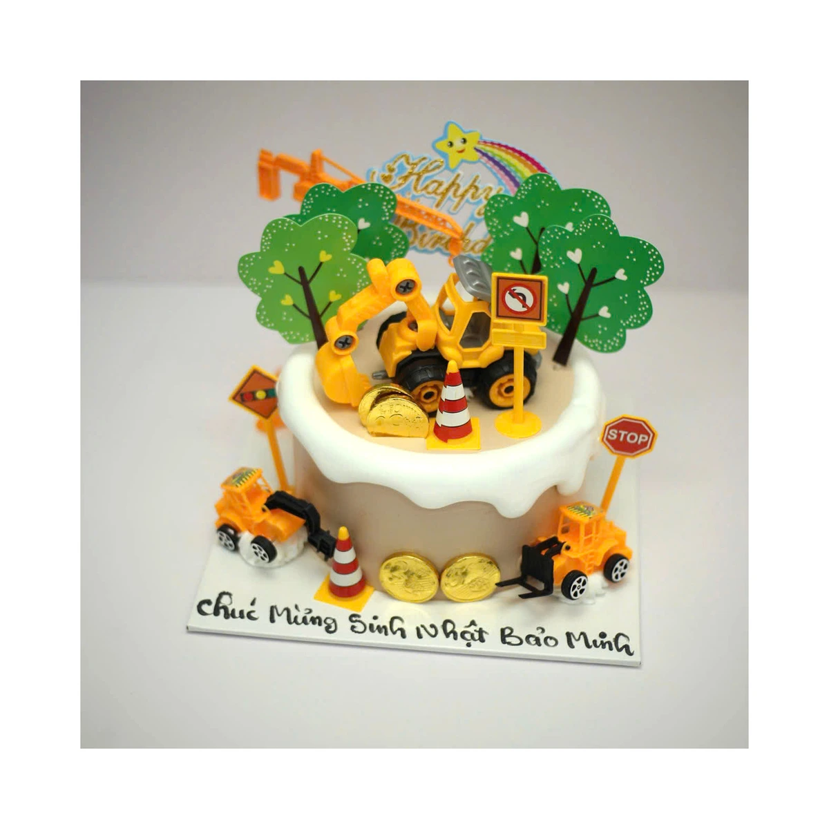 Bánh kem xe múc công trình cho bé
