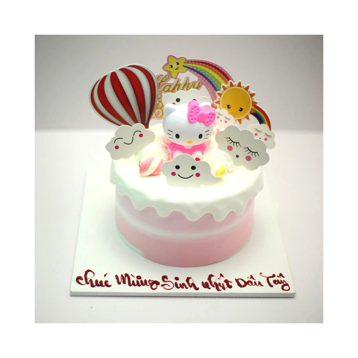 Bánh kem Hello Kitty bóng bay cầu vồng